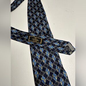 Fendi Cravette 100% Silk Novelty Italian Neck Tie Blue Multi Classic Elegant Euc